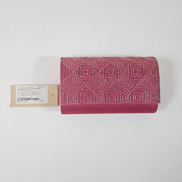 Fabindia Silk Embroidered Clutch Pink Color Including Chain New With Tags - Picture 2 of 13